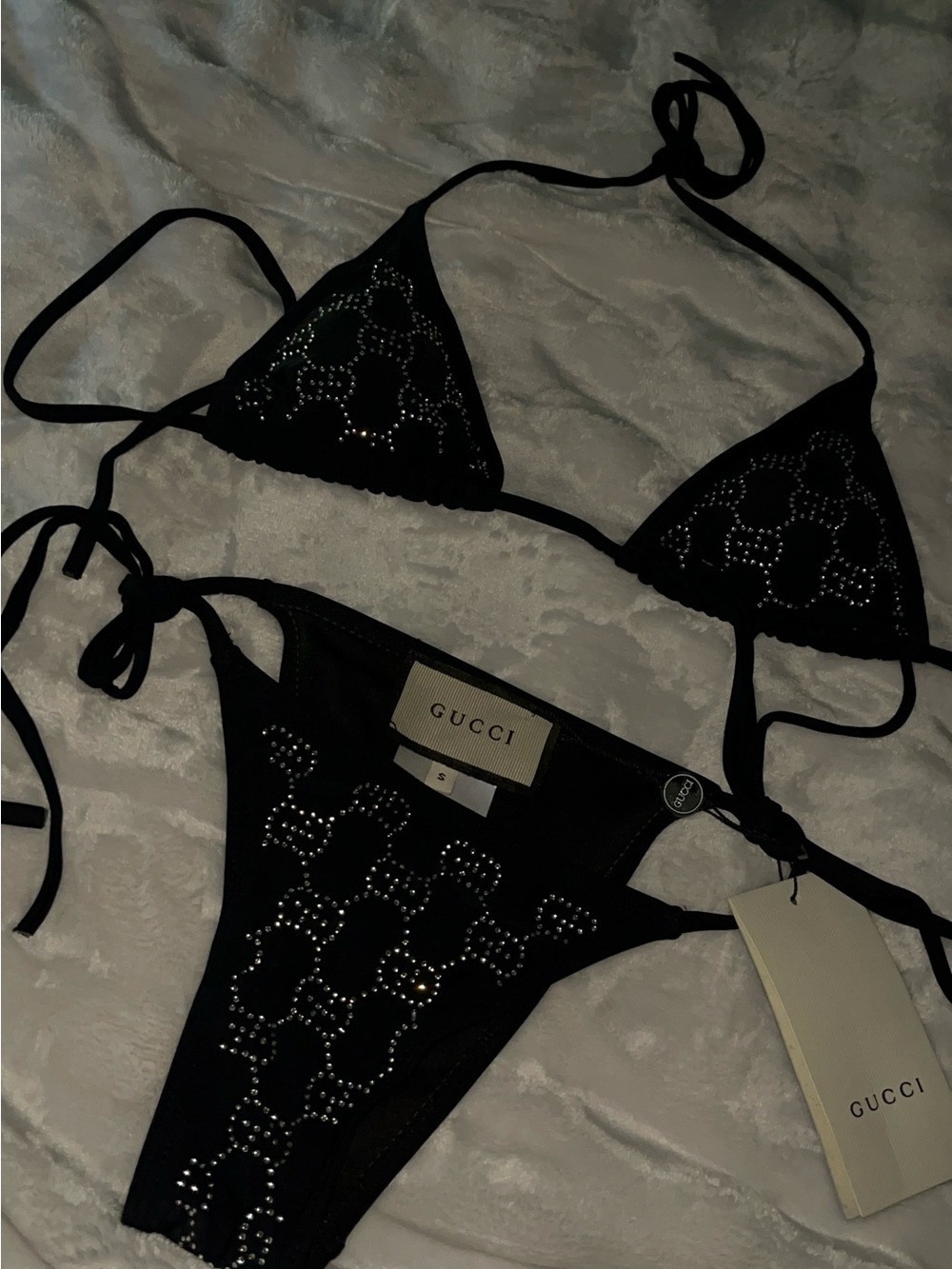 Gucci Black Crystal-Embellished Triangle Bikini